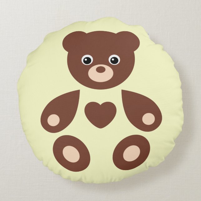 Gult Nalle Monogram Baby Pillow Rund Kudde (Baksidan)