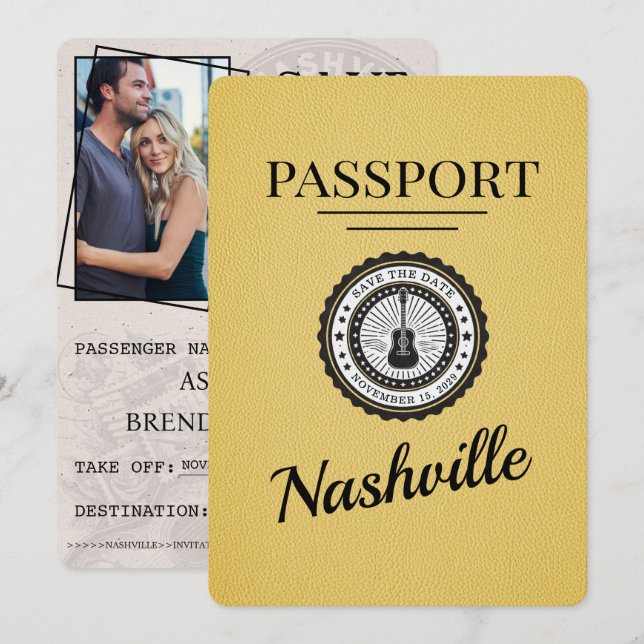 Gult Nashville Passport Spara datum Datumet (Fram/baksida)