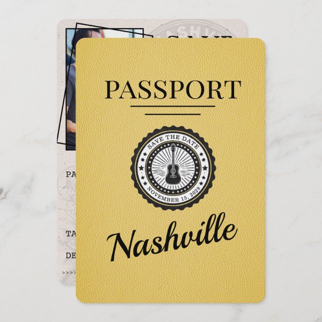 Gult Nashville Passport Spara datum Spara Datumet (Fram/baksida)