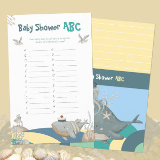 Gult Nautical Whale Baby Shower ABC Namn Game