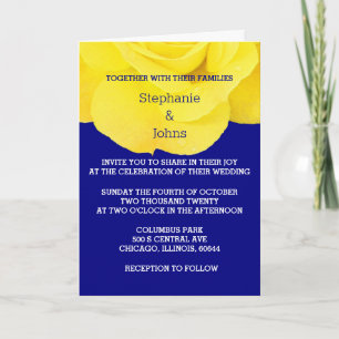 Gult Navy Blue Blommigt Ro Classy Bröllop Inbjudan