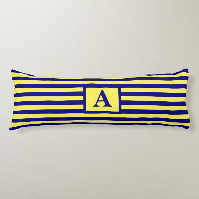 Gult Navy Blue Nautical Monogram Rand Cute Kroppskudde (Framsidan)