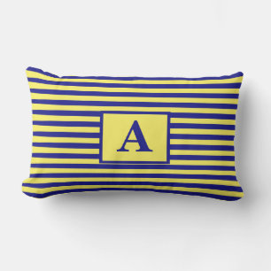 Gult Navy Blue Nautical Monogram Rand Cute Lumbarkudde
