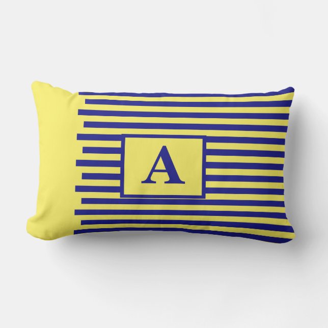 Gult Navy Blue Nautical Monogram Rand Cute Lumbarkudde (Framsida)