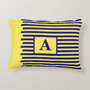 Gult Navy Blue Nautical Monogram Rand Cute Prydnadskudde