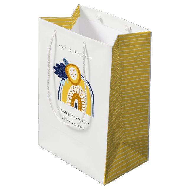 Gult Navy Boho Blommigt Rainbow any age Birday (Baksidan Vinklad)