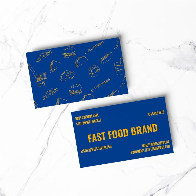 Gult Navy Fast Food Burger Chicken Restaurang Visitkort (BAKERY PASTRY CHEF COOK CAKE event planner business)
