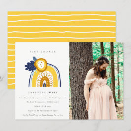 Gult Navy Flora Rainbow Photo Baby Shower Inbjudan