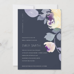 GULT NAVY LILAC BLOMMIGT MÖHIPPA INBJUDAN
