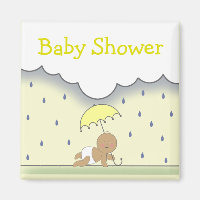 Gult Neutralt Baby Shower Magnet- Rain & Umbrella