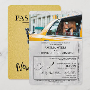 Gult New York City Passport Bröllop Inbjudningar