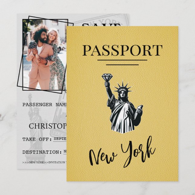 Gult New York City Passport Spara datum Datumet (Fram/baksida)