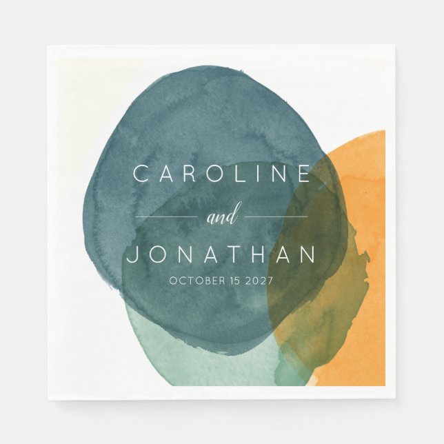 Gult och Abstrakt Vattenfärg Personligt bröllp Pappersservett (Framsidan)