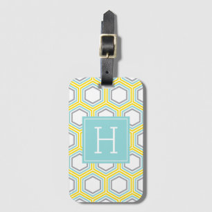 Gult och Aqua Honeycomb Mönster Monogrammed Bagagebricka