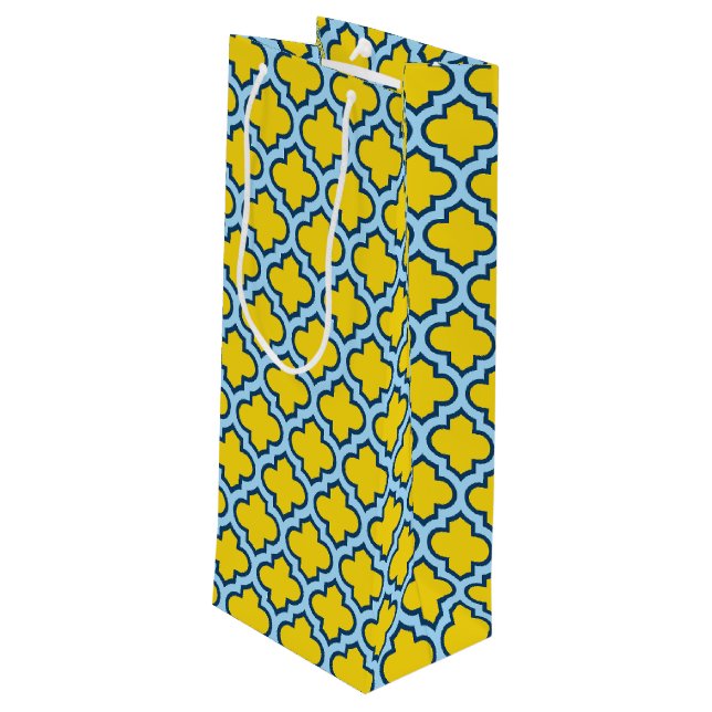 Gult och Baby blue trellis, Lattice, Quatrefoil (Baksidan Vinklad)