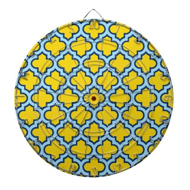 Gult och Baby blue trellis, Lattice, Quatrefoil Darttavla (Framsidan)