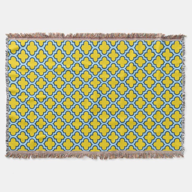 Gult och Baby blue trellis, Lattice, Quatrefoil Filt (Framsidan)