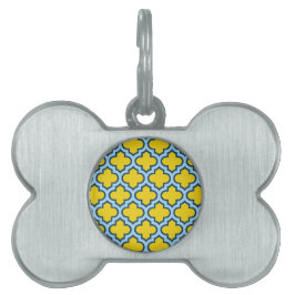 Gult och Baby blue trellis, Lattice, Quatrefoil ID-bricka Husdjur