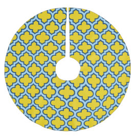 Gult och Baby blue trellis, Lattice, Quatrefoil Julgransmatta Borstad Polyester