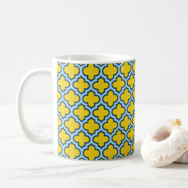 Gult och Baby blue trellis, Lattice, Quatrefoil Kaffemugg