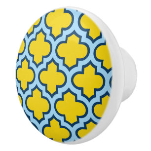 Gult och Baby blue trellis, Lattice, Quatrefoil Knopp