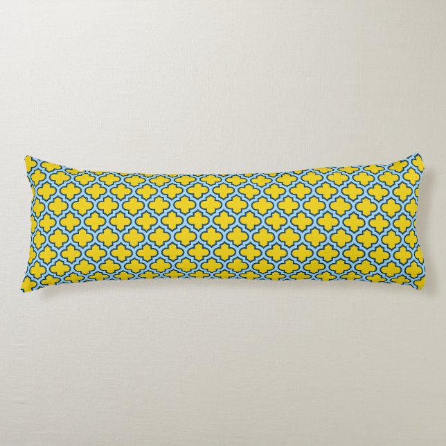 Gult och Baby blue trellis, Lattice, Quatrefoil Kroppskudde (Framsidan)