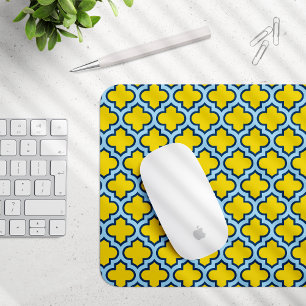 Gult och Baby blue trellis, Lattice, Quatrefoil Musmatta