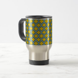 Gult och Baby blue trellis, Lattice, Quatrefoil Resemugg