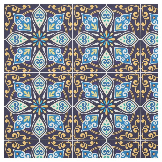 Gult och blå Azulejos Fabric Tyg (Provkarta)