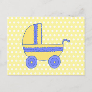 Gult och Blå Baby Barnvagn. Vykort