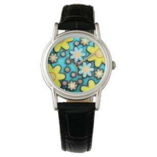 Gult och Blå blomma Armbandsur