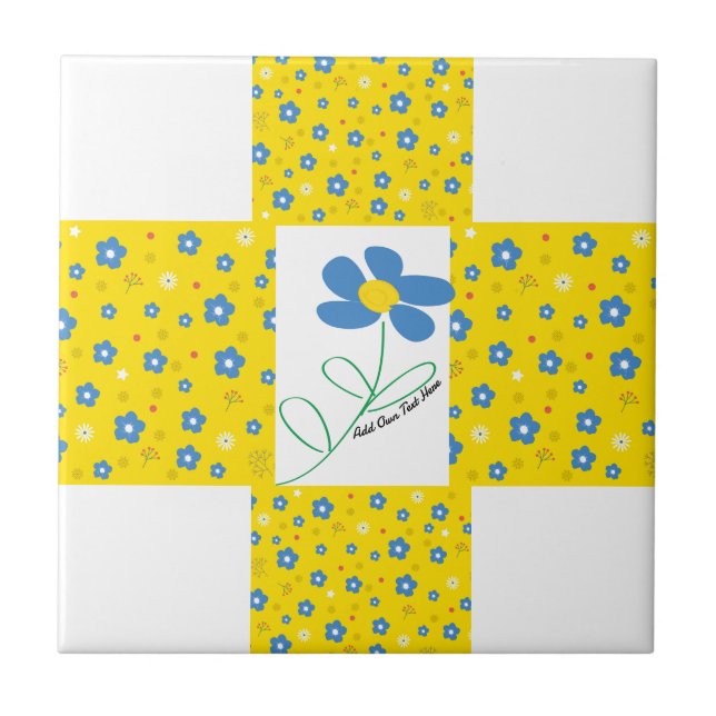 Gult och blå blomma kakelplatta (Framsidan)