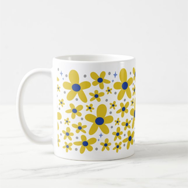 Gult och blå Daisy blomma Mönster Kaffemugg (Vänster)