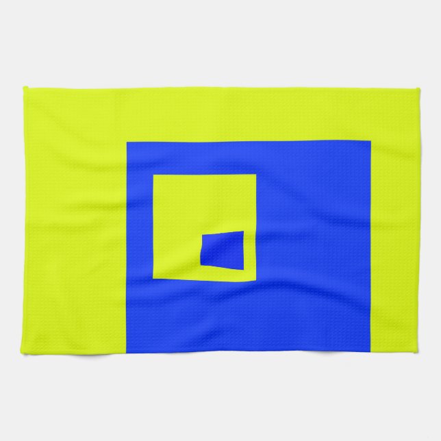 Gult och blå fyrkanter kökshandduk (Horisontell)