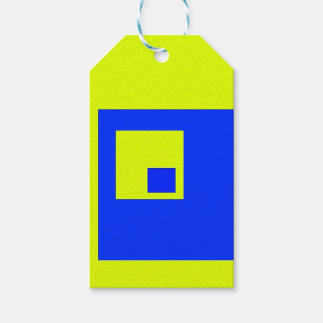 Gult och blå fyrkanter presentetikett (Framsidan)