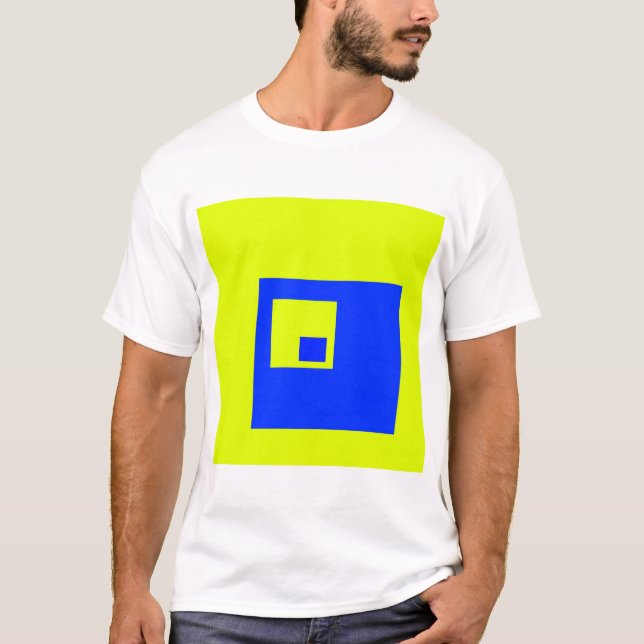 Gult och blå fyrkanter t shirt (Framsida)