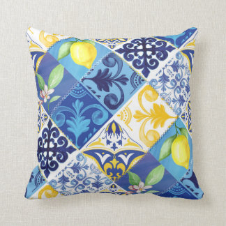 Gult och Blå lemon blommigt Pillow. sicilianska Kudde