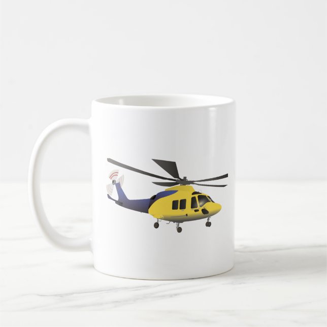 Gult och blå modern helikopter kaffemugg (Vänster)