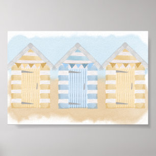 Gult och blå persikohuts, havsfärg poster