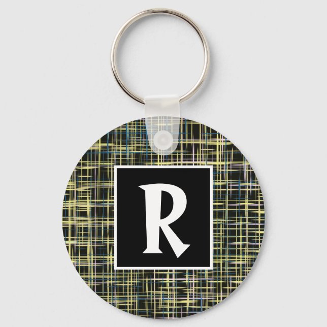 Gult och blå rutnätsAbstrakt Brev Nyckelring (Framsida)