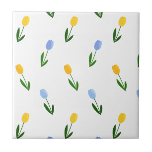 Gult och blå tulpanblomma Mönster Kakelplatta