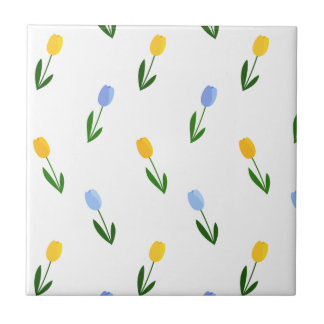 Gult och blå tulpanblomma Mönster Kakelplatta