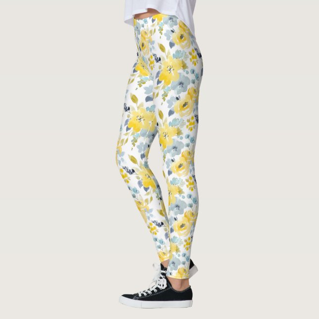 Gult och blå vattenfärg Mönster Leggings (Vänster)
