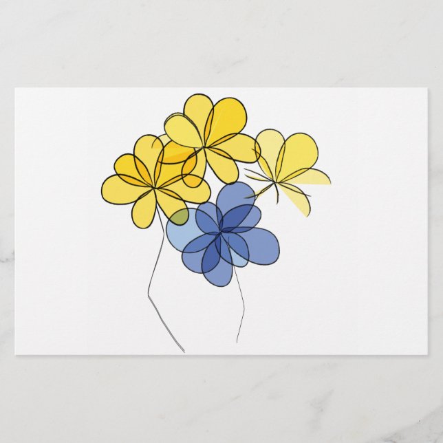 Gult och blåa blommor brevpapper (Framsida)