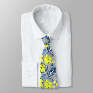 Gult och blåa blommor med gnistor slips