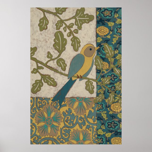 Gult och blåa fåglar Perched on a Gren Poster (Framsidan)