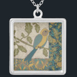 Gult och blåa fåglar Perched on a Gren Silverpläterat Halsband<br><div class="desc">Denna vackra målning av en gult och en tealblått fågel på gren passar perfekt för alla produkter av Zazzle. Den kollageinspirerade målningen av Chariklia Zarris består av många olika mönster,  blommor och löv. Hitta dina favoriter idag!</div>
