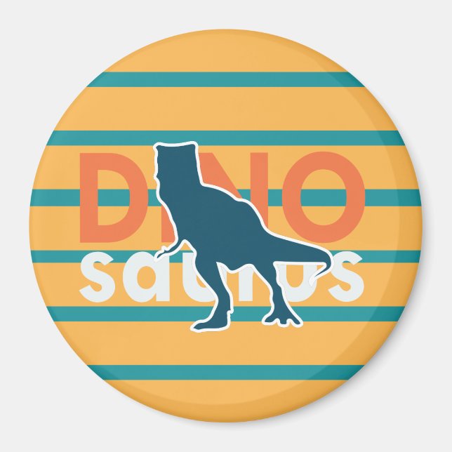 Gult och blåa rand dinosauaur t-rex-pojkar magnet (Framsidan)