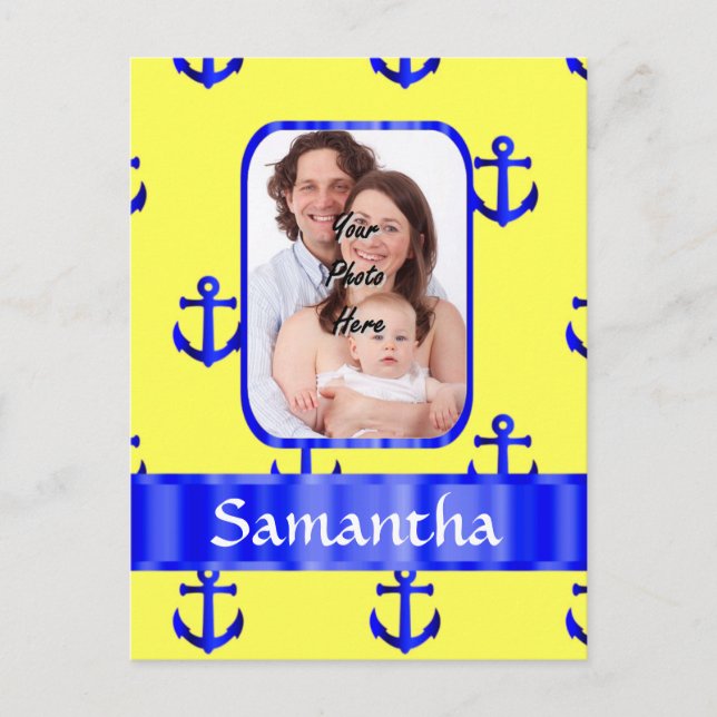 Gult och blåankare mönster vykort (Framsida)