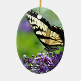 Gult och Black Butterfly på Lavender Julgransprydnad Keramik